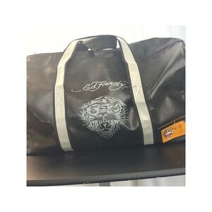 Ed Hardy Tiger Graphic Duffel Bag Black Faux Leather Y2K Travel Weekender XI.04